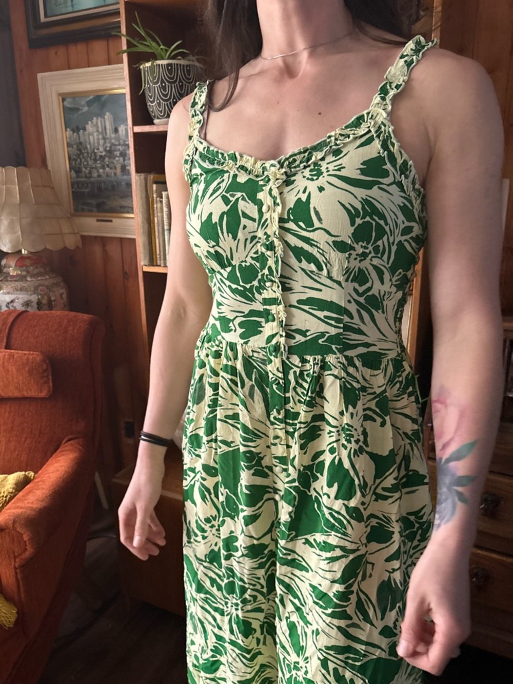 Patrons of Peace Boho Green and Cream Maxi Dress M